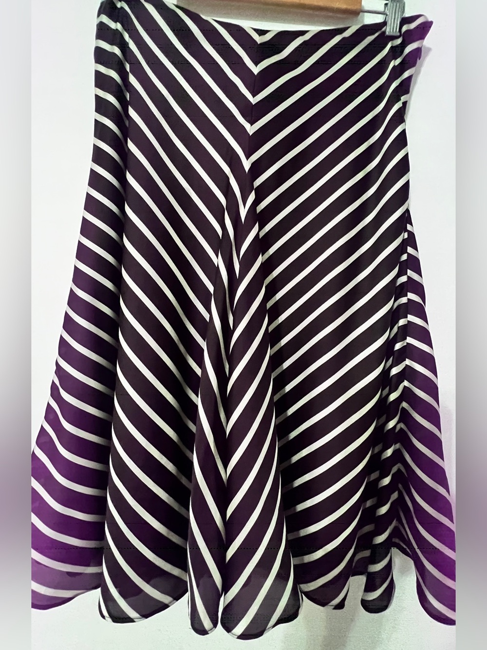 Ralph Lauren Collection brown & cream striped silk midi skirt A-Line sz8 A0070